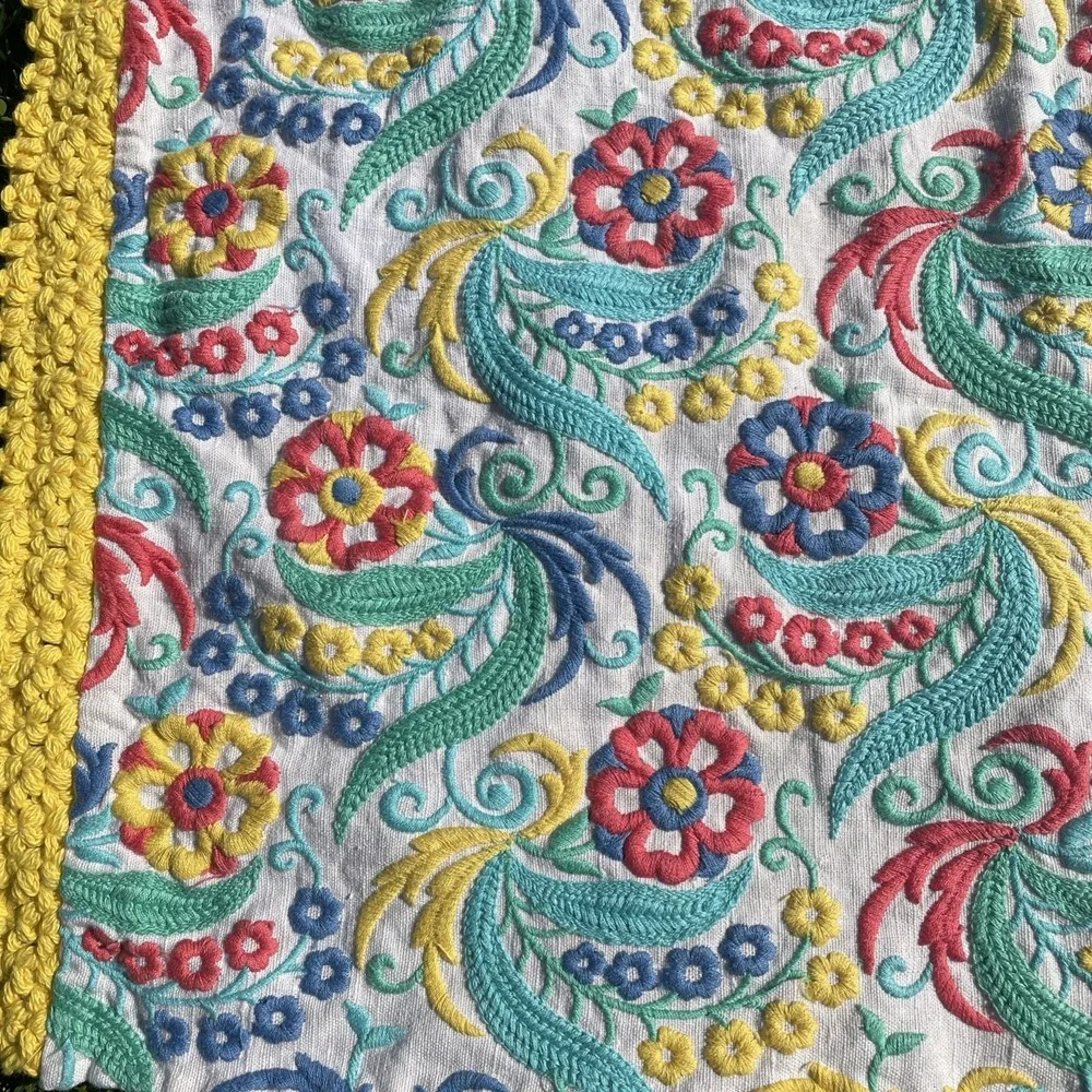 Vintage Embroidered Paisley Table Topper Tapestry Runner Eclectic Colorful 24x30
